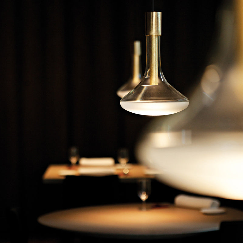 Pendellampe Davide Groppi aus mundgeblasenem Glas in Messing